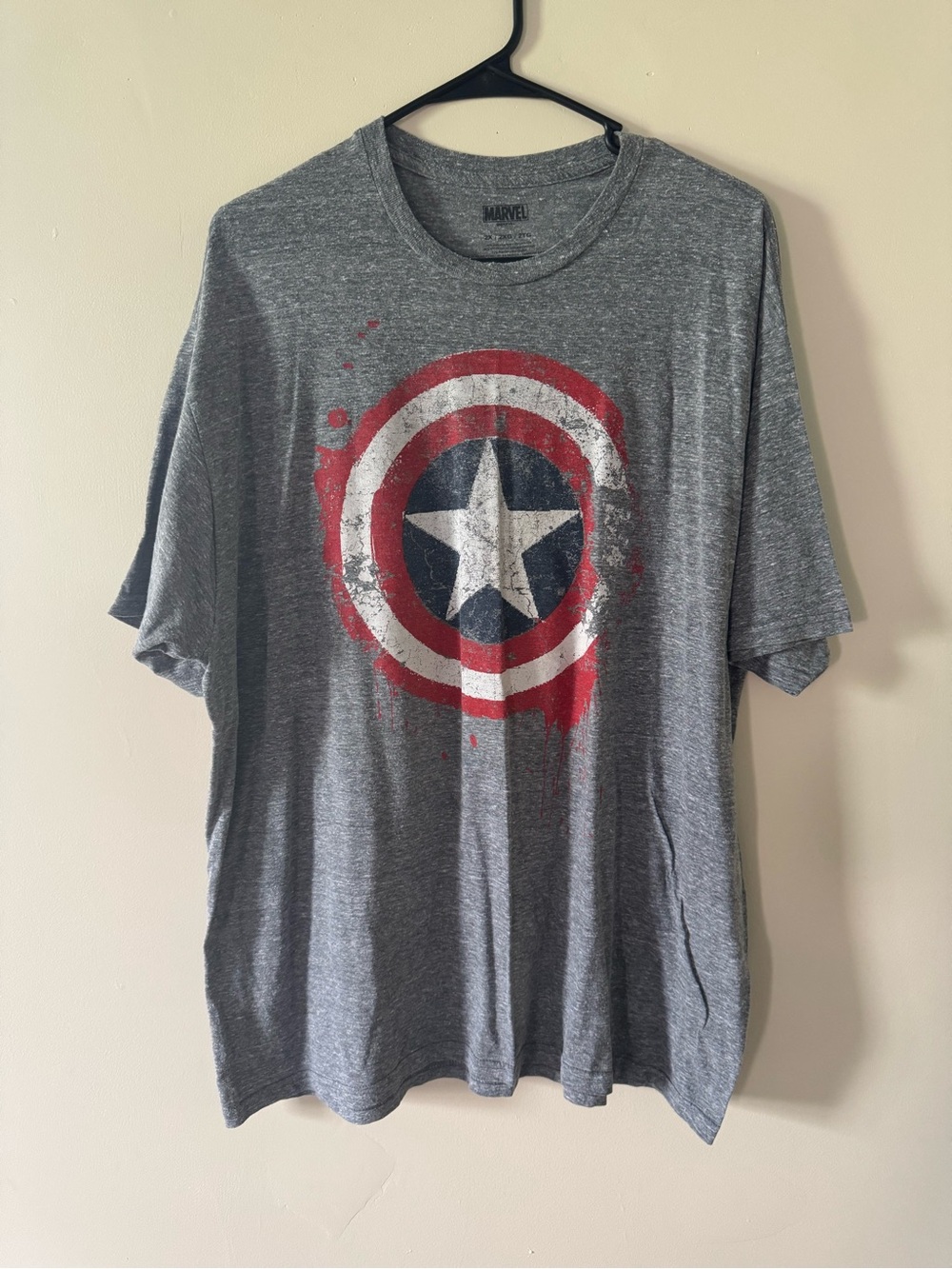 Marvel Captain America Shield Graphic T-Shirt 2XL Gray Distressed Tee